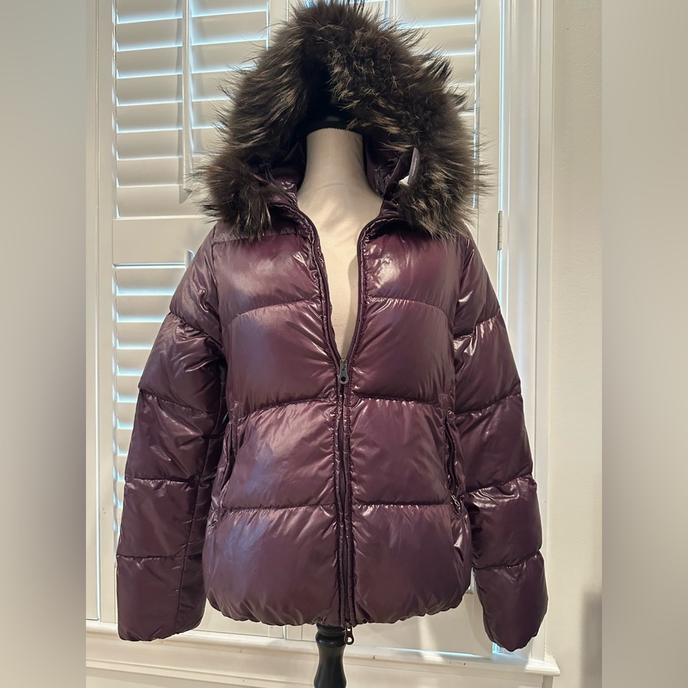 Duvetica Puffer Full Zip Goose Down Fur Hood Zippered Pockets Sz 44